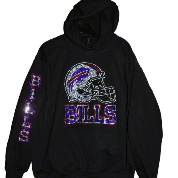 Buffalo Bills  rhinestone hoodie Bills on sleeve S M L XL 2X 3X 4X 5X - Picture 1 of 6